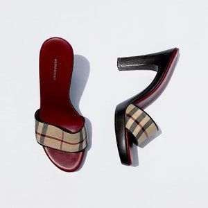 Burberry Check Plaid Beige Cream Mules 37.5 / 7